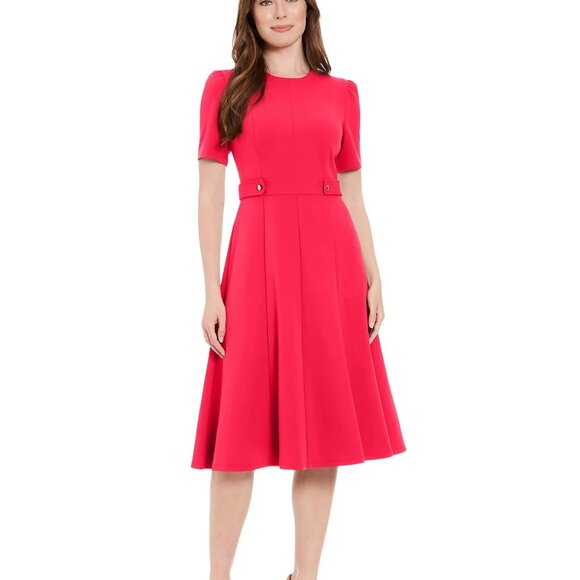 London Times Petite Fit & Flare Scuba Crepe Midi Dress Rose Red Size 4P - Picture 1 of 4